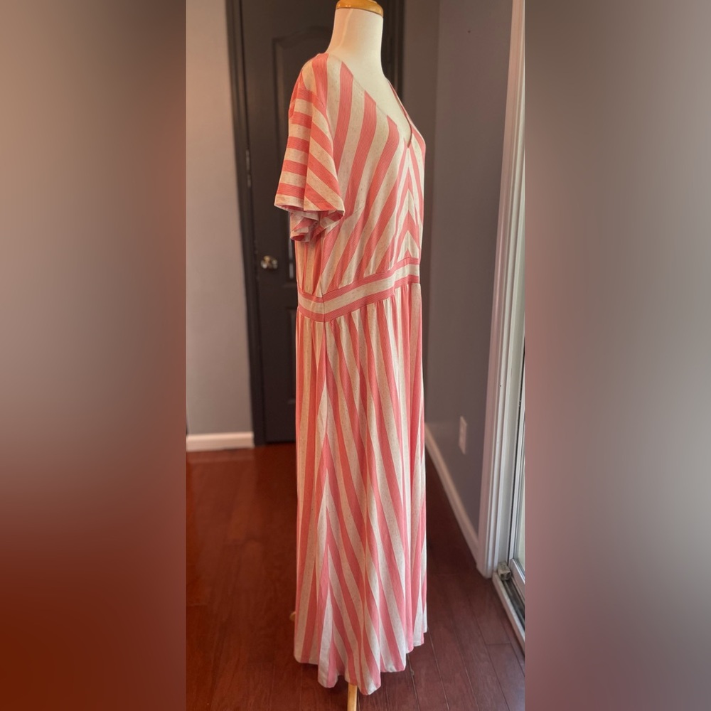 Cream & Coral Pink Striped Comfy Beachy Maxi Dress - Picture 3 of 13